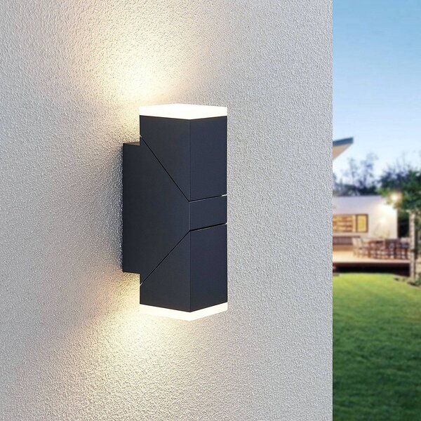 Lindby LED fali lámpa Sally, 22cm, antracit, IP54, Fekete, Alumínium, Modern