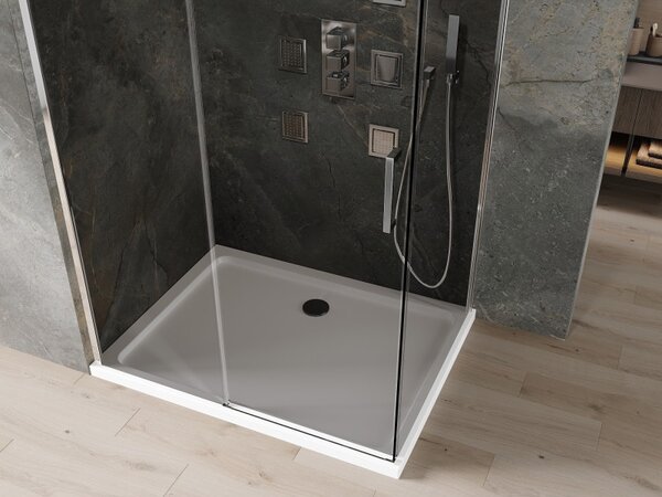Mexen Omega 100 x 90 cm tolóajtós zuhanykabin, grafit, króm + Flat zuhanytálca, fehér - 825-100-090-01-40-4010