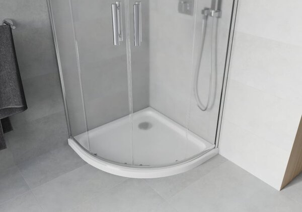 Mexen Rio zuhanykabin félkör alakú 80 x 80 cm, zúzmara, króm + Flat zuhanytálca, fehér - 863-080-080-01-30-4110