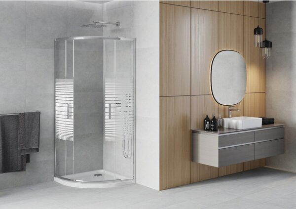 Mexen Rio 80 x 80 cm félköríves zuhanykabin, fehér csíkok, króm + Flat zuhanytálca, fehér - 863-080-080-01-20-4110