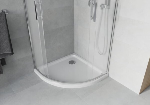 Mexen Rio zuhanykabin félkör alakú 80 x 80 cm, zúzmara, króm + Flat zuhanytálca, fehér - 863-080-080-01-30-4110