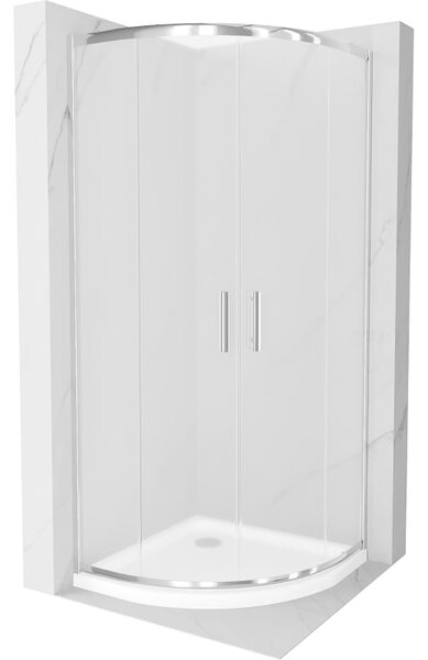 Mexen Rio zuhanykabin félkör alakú 80 x 80 cm, zúzmara, króm + Flat zuhanytálca, fehér - 863-080-080-01-30-4110