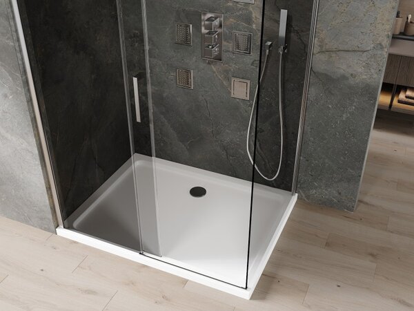 Mexen Omega 100 x 90 cm tolóajtós zuhanykabin, grafit, króm + Flat zuhanytálca, fehér - 825-100-090-01-40-4010