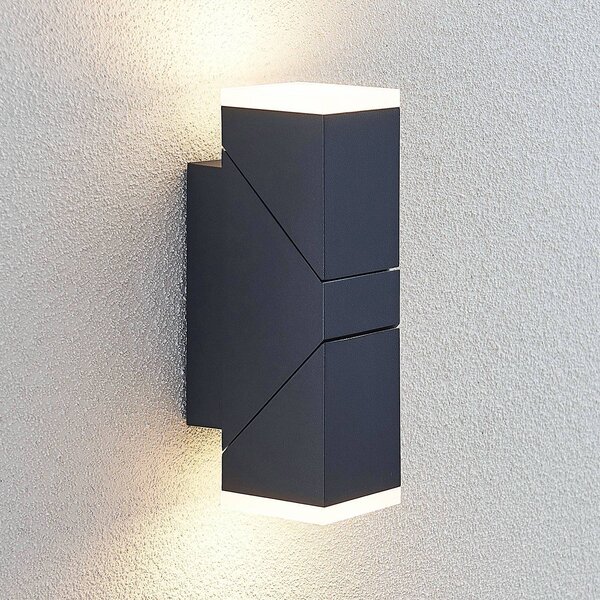 Lindby LED fali lámpa Sally, 22cm, antracit, IP54, Fekete, Alumínium, Modern