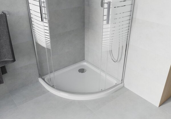 Mexen Rio 80 x 80 cm félköríves zuhanykabin, fehér csíkok, króm + Flat zuhanytálca, fehér - 863-080-080-01-20-4110