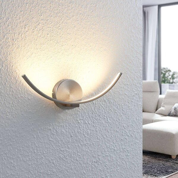 Lindby LED fali lámpa Iven, szélesség 34 cm, nikkel, 3000 K, Alu / szürke / cink, Nappali / Étkező, fém, Modern