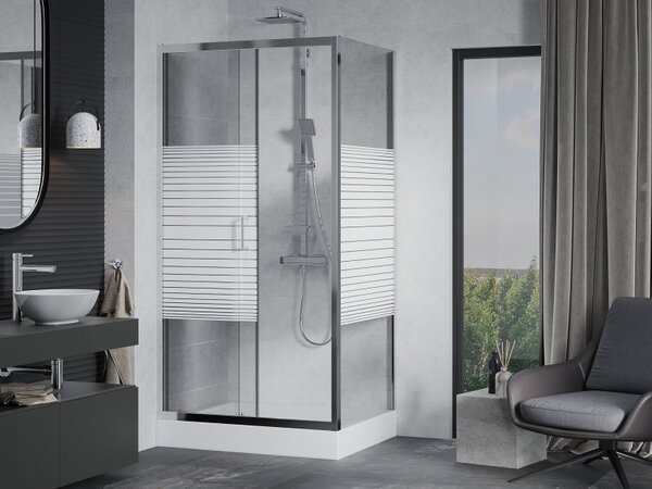 Mexen Apia 100 x 80 cm-es tolóajtós zuhanykabin, fehér csíkok, króm + Rio zuhanytálca - 840-100-080-01-20-4510