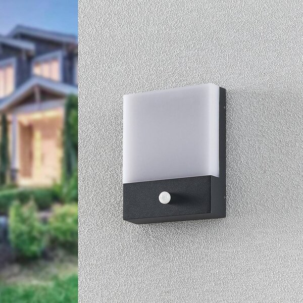 Lindby LED fali lámpa Vanira, antracit, alumínium, érzékelő, IP54, Fekete, Alumínium, Modern