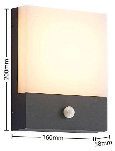 Lindby LED fali lámpa Vanira, antracit, alumínium, érzékelő, IP54, Fekete, Alumínium, Modern