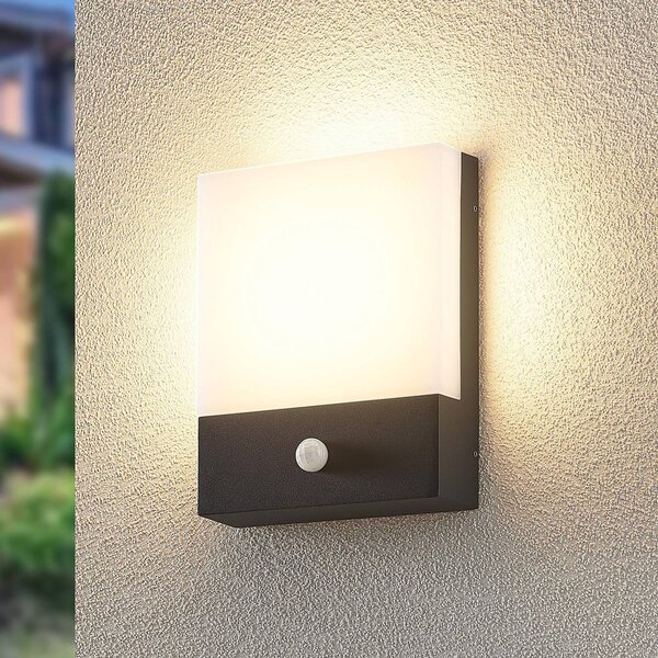 Lindby LED fali lámpa Vanira, antracit, alumínium, érzékelő, IP54, Fekete, Alumínium, Modern