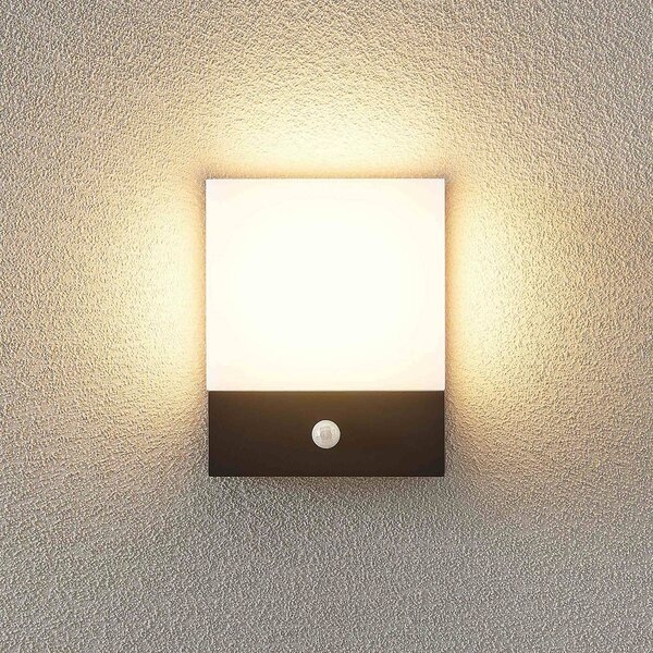 Lindby LED fali lámpa Vanira, antracit, alumínium, érzékelő, IP54, Fekete, Alumínium, Modern
