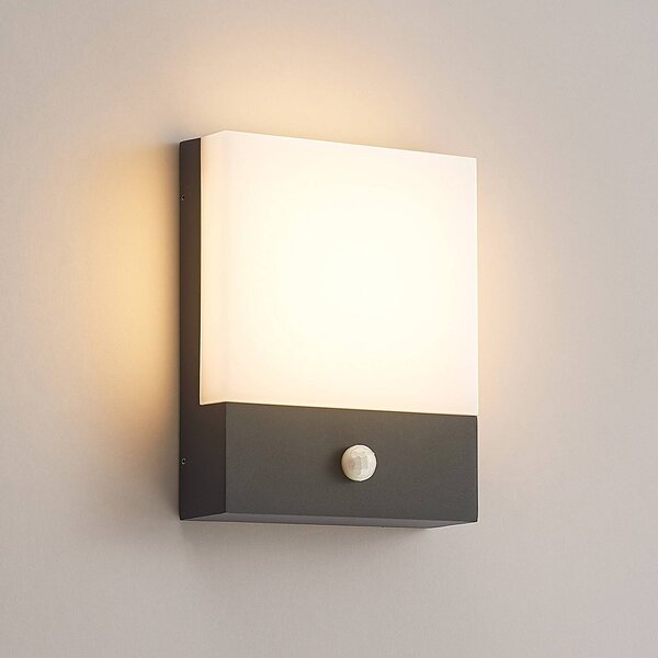 Lindby LED fali lámpa Vanira, antracit, alumínium, érzékelő, IP54, Fekete, Alumínium, Modern