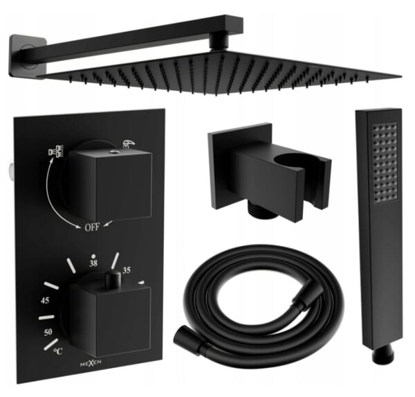 Mexen Cube DR02 rejtett zuhanykészlet esőztetővel, 25 cm, fekete - 77502DR0225-70