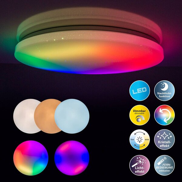 Näve LED mennyezeti lámpa Rainbow, szab., RGBW, éjsz.fé, dimmelhető, Fehér / opál, Folyosó, Műanyag, Modern
