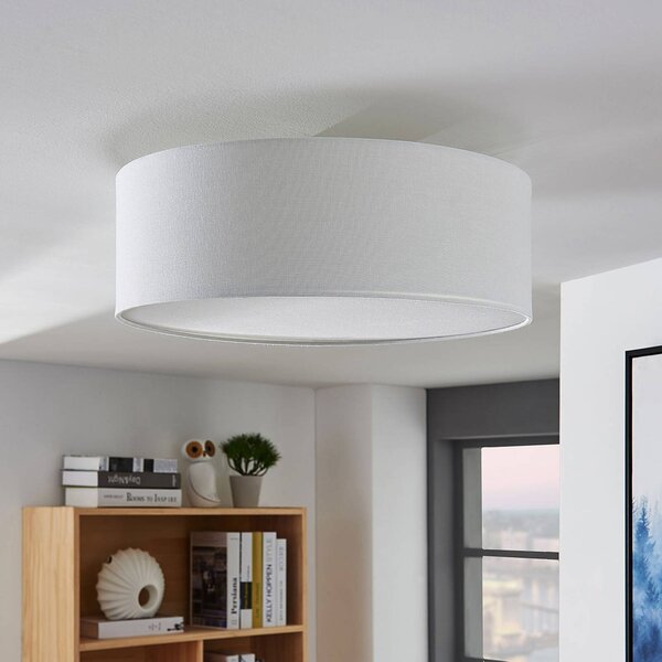 Lindby mennyezeti lámpa Mariat, fehér, vászon, Ø 45 cm, E27, dimmelhető, Fehér / opál, Nappali / Étkező, Textil / szövet / selyem, Modern