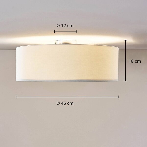 Lindby mennyezeti lámpa Mariat, fehér, vászon, Ø 45 cm, E27, dimmelhető, Fehér / opál, Nappali / Étkező, Textil / szövet / selyem, Modern