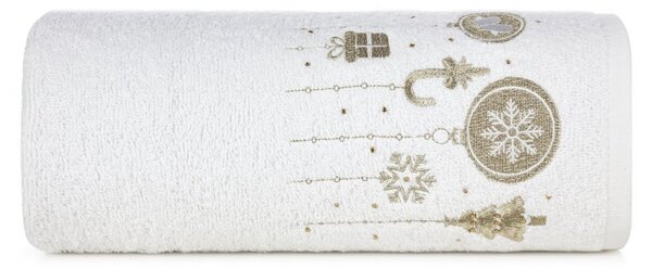 Pamut karácsonyi törölköző karácsonyi díszekkel fehér Szélesség: 70 cm | Hossz: 140 cm
