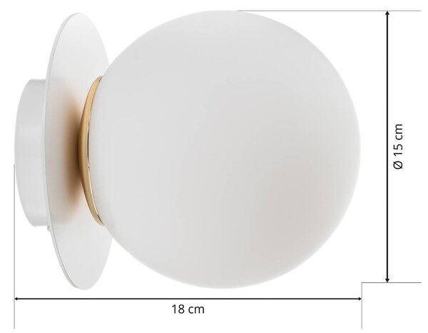 EMIBIG LIGHTING Minerva K1 fali világítás, fehér, Ø 15 cm, üveg/fém, dimmelhető, Fehér / opál, Folyosó, fém
