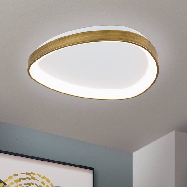 ORION Charlie LED mennyezeti lámpa, Ø 45 cm, opál fehér, antik sárgaréz színben, Bronz / antik sárgaréz, Nappali / Étkező, Műanyag, Modern
