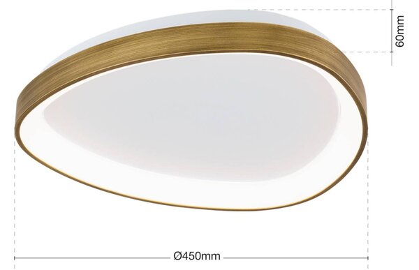 ORION Charlie LED mennyezeti lámpa, Ø 45 cm, opál fehér, antik sárgaréz színben, Bronz / antik sárgaréz, Nappali / Étkező, Műanyag, Modern