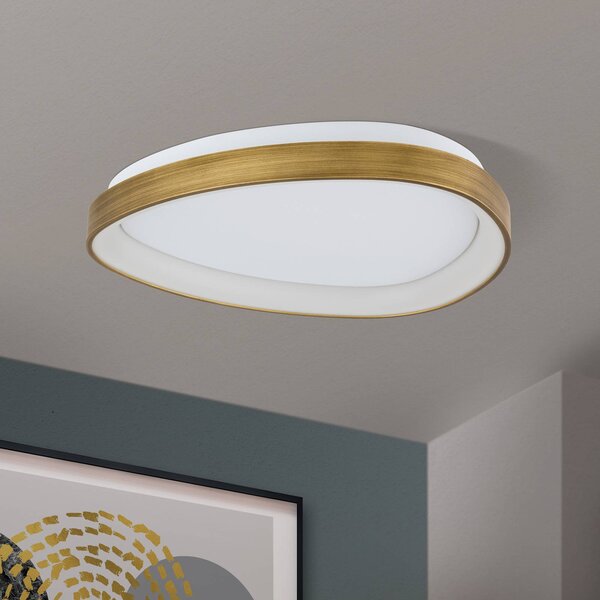 ORION Charlie LED mennyezeti lámpa, Ø 45 cm, opál fehér, antik sárgaréz színben, Bronz / antik sárgaréz, Nappali / Étkező, Műanyag, Modern