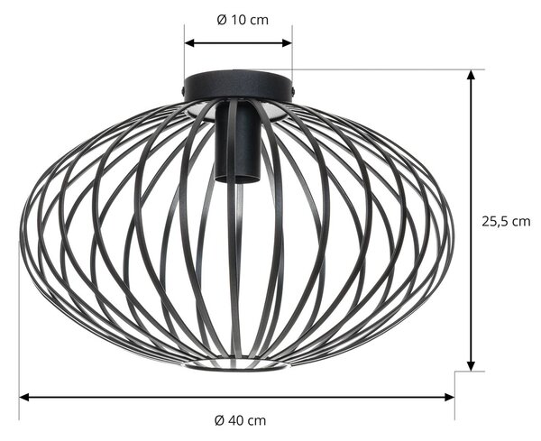 Lindby Maivi mennyezeti lámpa, fekete, 40 cm, vas, kalitka, dimmelhető, Fekete, Nappali / Étkező, fém, Modern