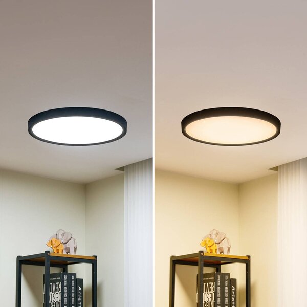 Lindby LED mennyezeti lámpa Pravin, Ø 50 cm, CCT, fekete, Fekete, Nappali / Étkező, Műanyag, Modern