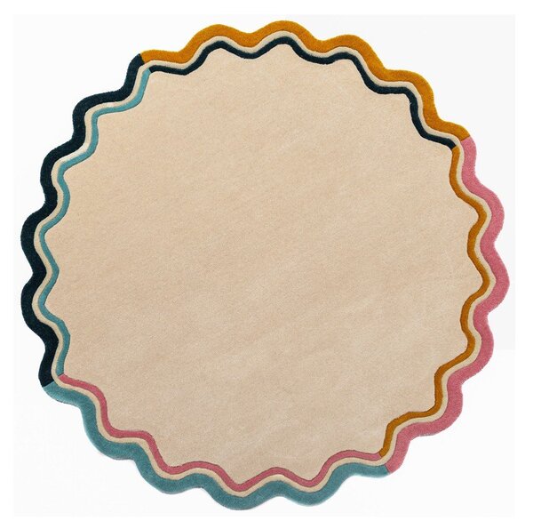 Natúr színű kézi szövésű gyapjú kerek szőnyeg ø 180 cm Leo Scallop – Flair Rugs