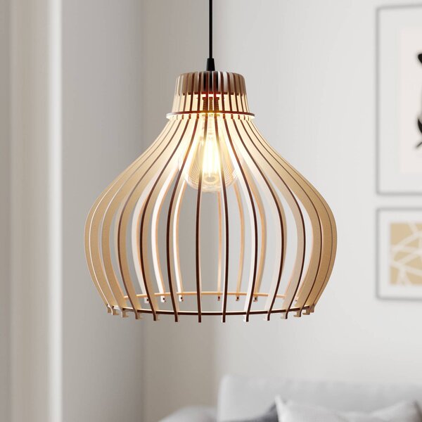 TEMAR LIGHTING Albaraccin függő lámpa, egy izzós, Ø 38 cm, dimmelhető, Világos fa, Nappali / Étkező, Fa, Vidéki otthon / Rusztikus