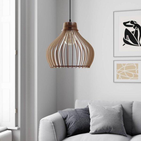 TEMAR LIGHTING Albaraccin függő lámpa, egy izzós, Ø 38 cm, dimmelhető, Világos fa, Nappali / Étkező, Fa, Vidéki otthon / Rusztikus