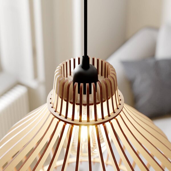 TEMAR LIGHTING Albaraccin függő lámpa, egy izzós, Ø 38 cm, dimmelhető, Világos fa, Nappali / Étkező, Fa, Vidéki otthon / Rusztikus