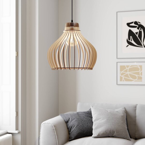 TEMAR LIGHTING Albaraccin függő lámpa, egy izzós, Ø 38 cm, dimmelhető, Világos fa, Nappali / Étkező, Fa, Vidéki otthon / Rusztikus