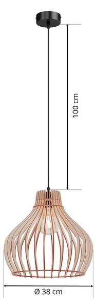 TEMAR LIGHTING Albaraccin függő lámpa, egy izzós, Ø 38 cm, dimmelhető, Világos fa, Nappali / Étkező, Fa, Vidéki otthon / Rusztikus