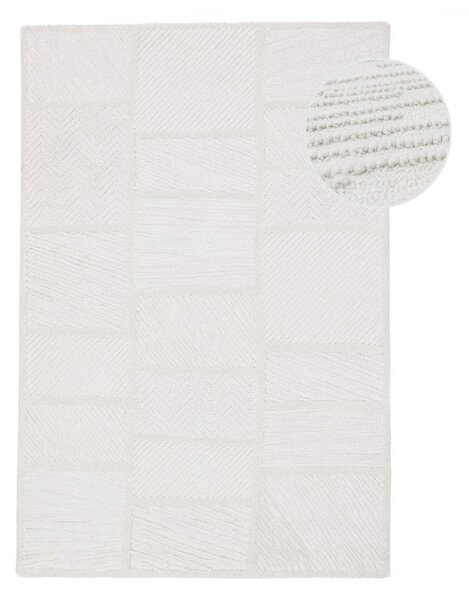 Fehér kézi szövésű gyapjúkeverék szőnyeg 140x200 cm Sculptured Blocks – Flair Rugs