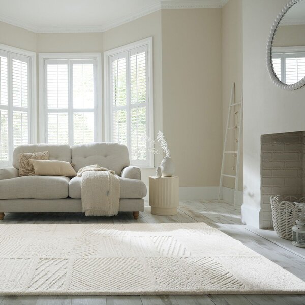 Fehér kézi szövésű gyapjúkeverék szőnyeg 140x200 cm Sculptured Blocks – Flair Rugs