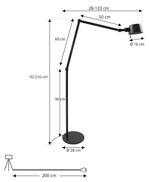 Lucande állólámpa Silka, magasság 216 cm, fekete, fém, Fekete, Dolgozószoba / Iroda, fém, Modern