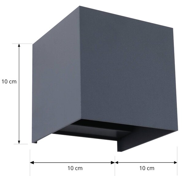 Lindby Smart LED kültéri fali lámpa Dara szürke szögletes CCT RGB Tuya, dimmelhető, Alu / szürke / cink, Műanyag, Modern