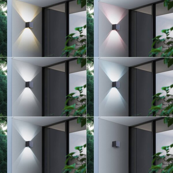 Lindby Smart LED kültéri fali lámpa Dara szürke szögletes CCT RGB Tuya, dimmelhető, Alu / szürke / cink, Műanyag, Modern