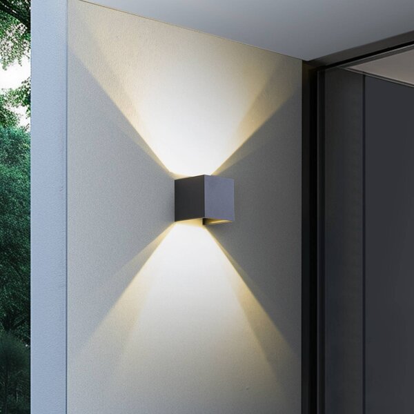 Lindby Smart LED kültéri fali lámpa Dara szürke szögletes CCT RGB Tuya, dimmelhető, Alu / szürke / cink, Műanyag, Modern