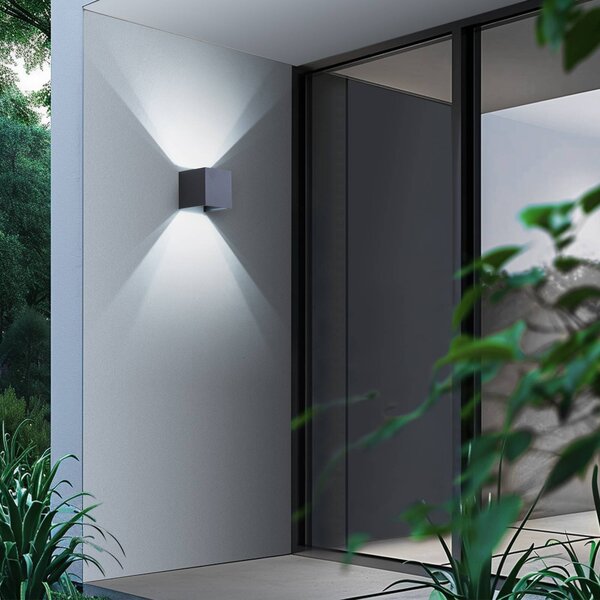 Lindby Smart LED kültéri fali lámpa Dara szürke szögletes CCT RGB Tuya, dimmelhető, Alu / szürke / cink, Műanyag, Modern
