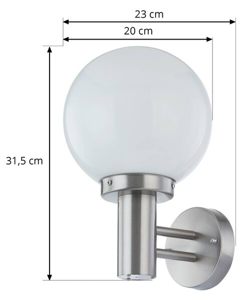 Lindby Nada kültéri fali lámpa, rozsdamentes acél, üveg, 32 cm magas, E27, Alu / szürke / cink, Rozsdamentes acél, Modern