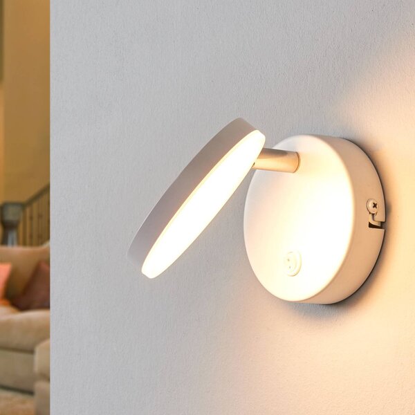 Lindby LED fali lámpa Milow, fehér, 9,6 cm magas, kapcsoló, Fehér / opál, Nappali / Étkező, Műanyag, Modern
