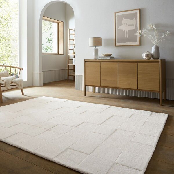 Elefántcsont színű kézi szövésű gyapjú szőnyeg 160x230 cm Checkerboard – Flair Rugs