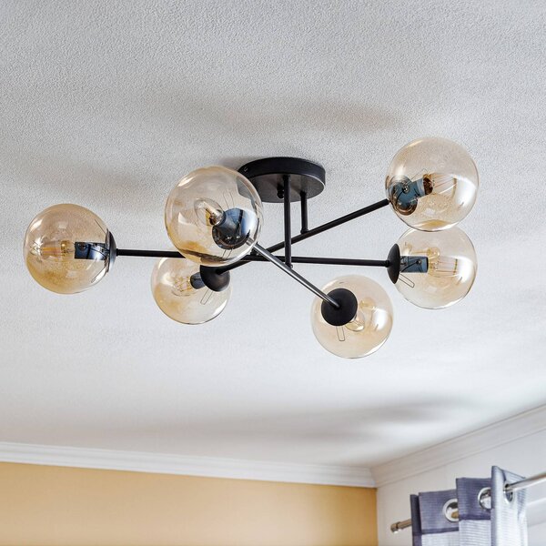 EMIBIG LIGHTING Mennyezeti világítás Glassy, fekete, borostyán, üveg, 6 izzós, E14, dimmelhető, Fekete, Nappali / Étkező, fém, Modern