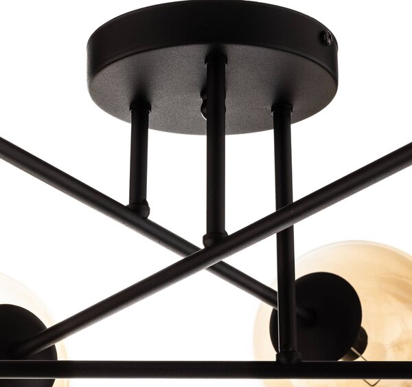 EMIBIG LIGHTING Mennyezeti világítás Glassy, fekete, borostyán, üveg, 6 izzós, E14, dimmelhető, Fekete, Nappali / Étkező, fém, Modern