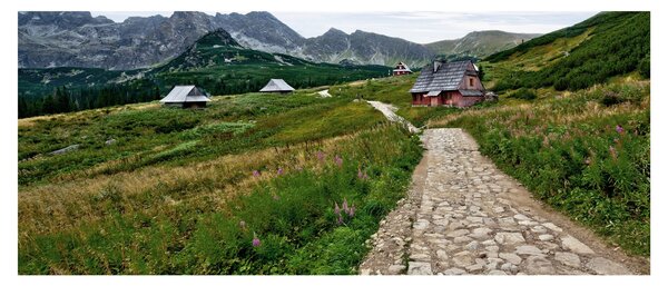 Kép - Hegyi táj házakkal (120x50 cm)