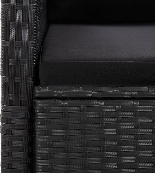 7 részes fekete polyrattan kerti étkezőgarnitúra párnával