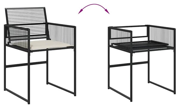 7 részes fekete polyrattan kerti étkezőgarnitúra párnával