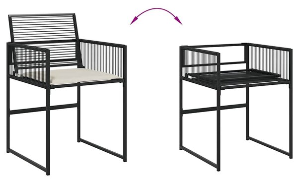 9 részes fekete polyrattan kerti étkezőgarnitúra párnákkal