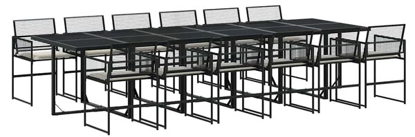 13 részes fekete polyrattan kerti ülőgarnitúra párnákkal